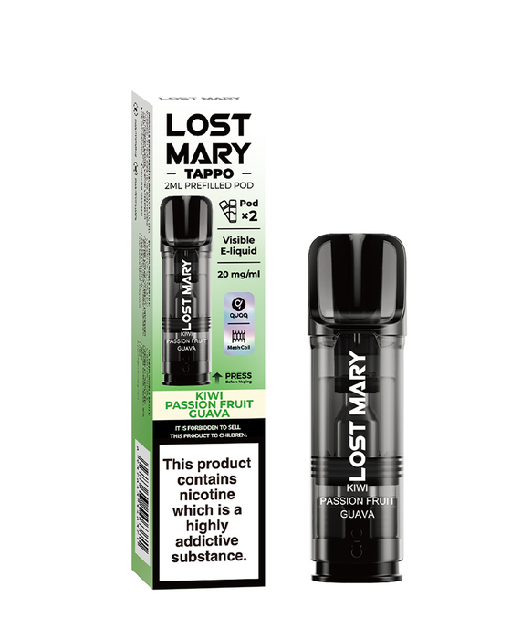 Kiwi Passionfruit Guava Lost Mary Tappo Pods (x2) 88Vape Kiwi Passionfruit Guava Lost Mary Tappo Pods (x2) 88Vape